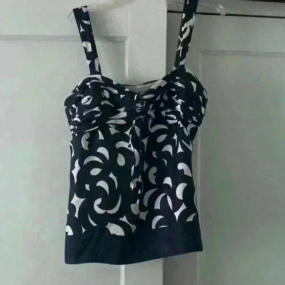 NWOT Ann Taylor navy and blue, wide strap tank with front ruching; size 14